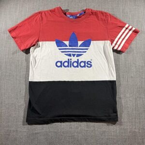 Adidas Shirt Mens Medium Red Black White Trefoil Three Stripes Graphic Athletic
